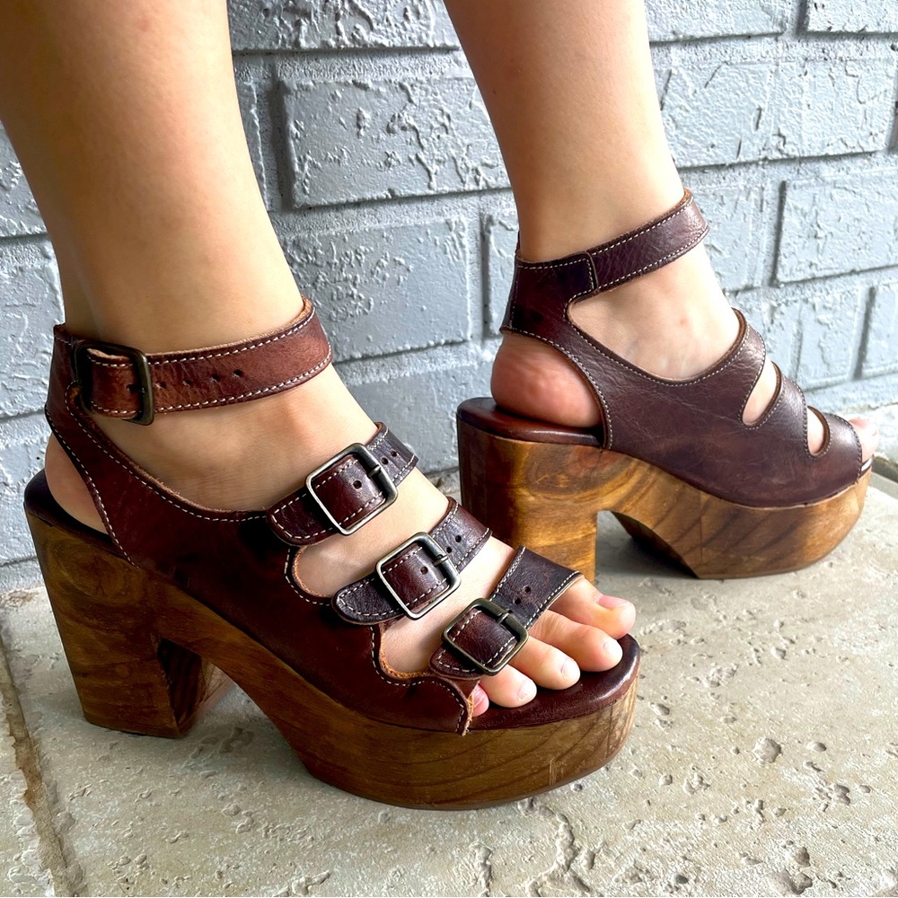 Women’s BED STU Brown Leather Strappy Platform Heals